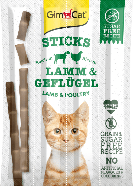 Tyčinky GimCat Sticks jehněčí + drůbeží 4 ks