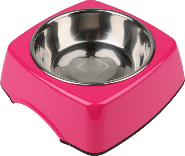 Bļoda suņiem metāla - Dog Fantasy nerūsējošā tērauda bļoda 2in1 taisnstūris, 700ml, krāsa - rozā