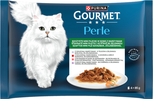 GOURMET Perle Cat kapsičky 4x85g Mini filetky v šťave so zeleninou