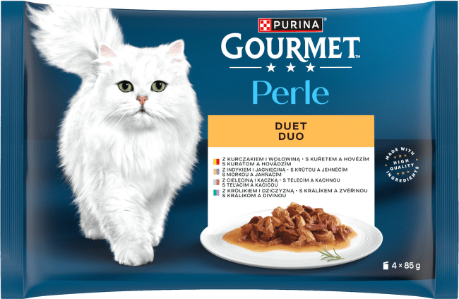 Gourmet Perle multipack DUO kuře-hovězí/krůta-jehněčí/telecí-kachna/králík-zvěřina 4x85g