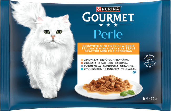 Multipack Gourmet Perle minifiletky morka/tuniak/kačica/jahňacia v šťave 4x85g