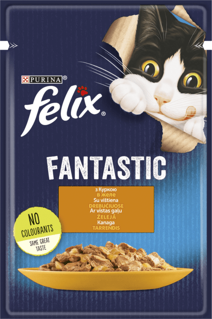 Konservi kaķiem – Felix Fantastic ar vistu, 85 g