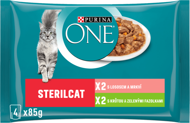 Purina One kapsička pre mačky Sterilcat morka, fazuľa, losos, mrkva 4 x 85 g 