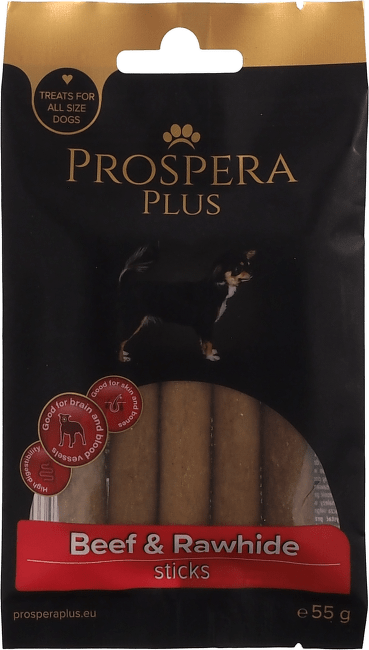 Pochúťka Prospera Plus Hovädzie a surová koža tyčinka 5ks 7,5cm