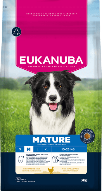 Barība suņiem – Eukanuba Mature Medium Breed, Chicken 3 kg