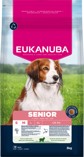 Barība suņiem – Eukanuba Senior Small and Medium, Lamb and Rice 3 kg