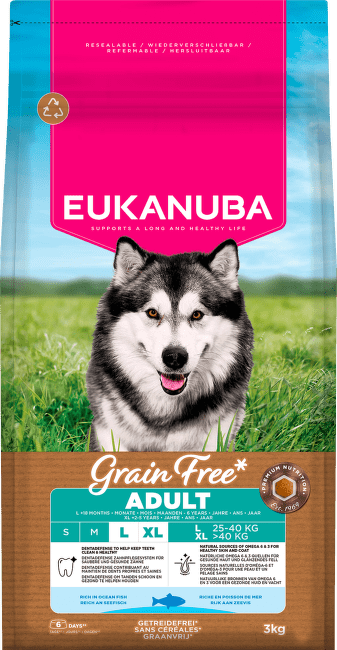 Krmivo Eukanuba Grain Free Adult Large mořské ryby 3kg