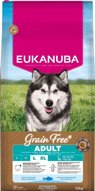 Krmivo Eukanuba Grain Free Adult Large morské ryby 12kg