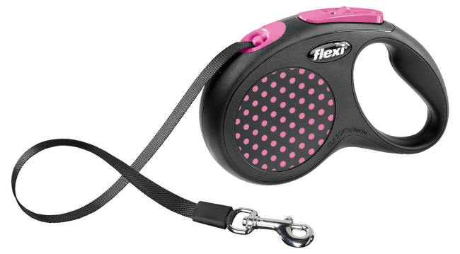 Поводок-рулетка - Flexi Design Dots Tape S, 5 м, pink