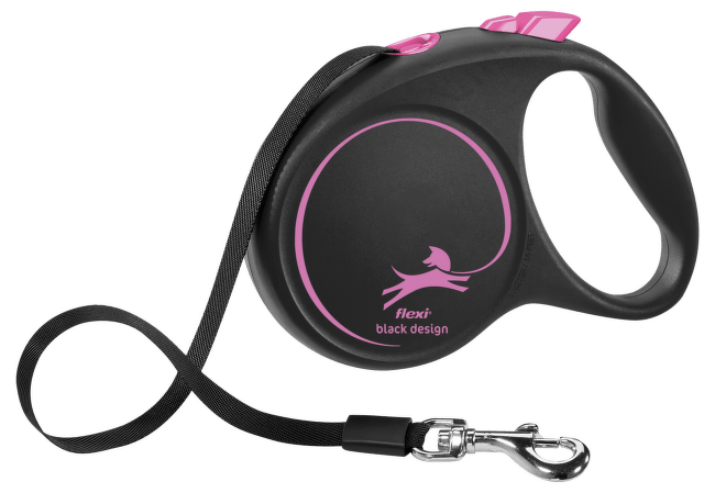 Inerces pavada suņiem – Flexi Black Design M Tape 5 m, Pink