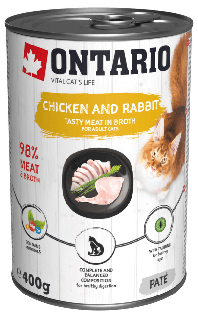 Консервы для кошек – Ontario с курицей и мясом кролика, 400 г