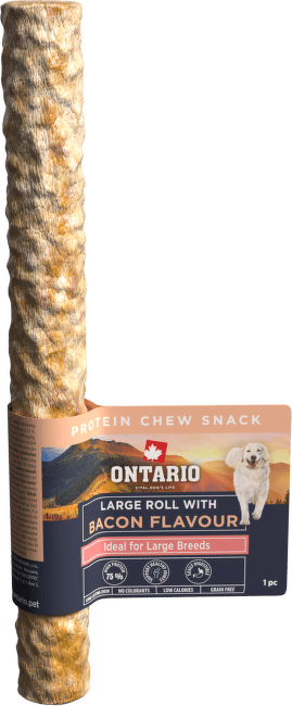 Žvýkací pochoutka Ontario Protein velká rolka pro velká plemena s příchutí slaniny 25,4 cm