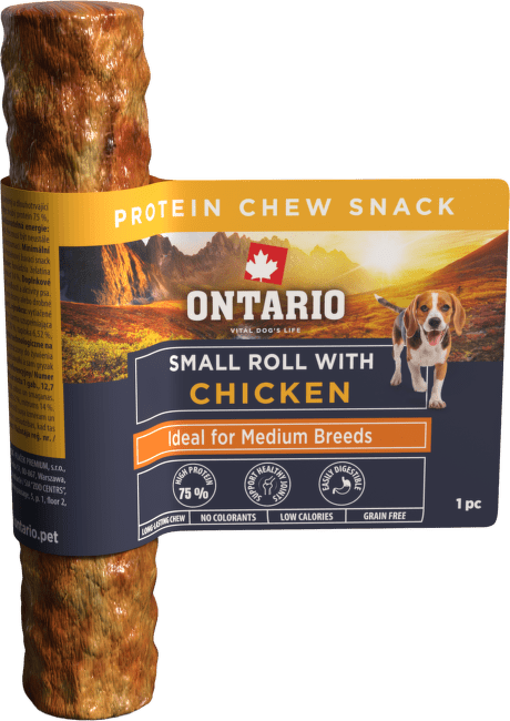 Žvýkací pochoutka Ontario Protein malá rolka pro střední plemena kuřecí 12,7 cm