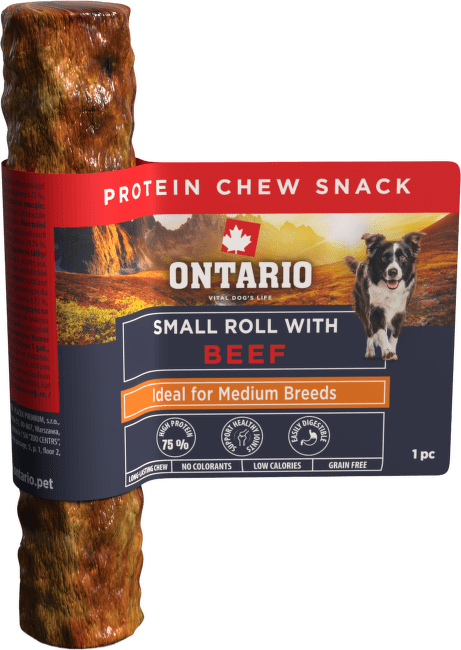 Žvýkací pochoutka Ontario Protein malá rolka pro střední plemena hovězí 12,7 cm