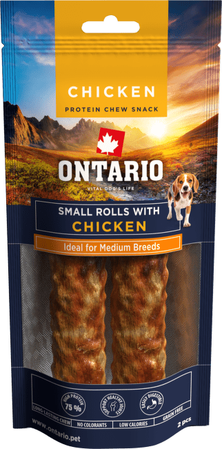 Žvýkací pochoutka Ontario Protein malá rolka pro střední plemena kuřecí 12,7 cm 2 ks