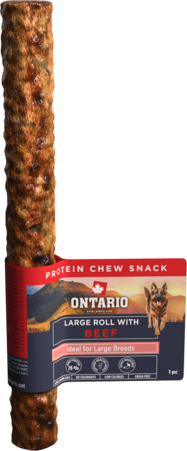 Žvýkací pochoutka Ontario Protein velká rolka pro velká plemena hovězí 25,4 cm