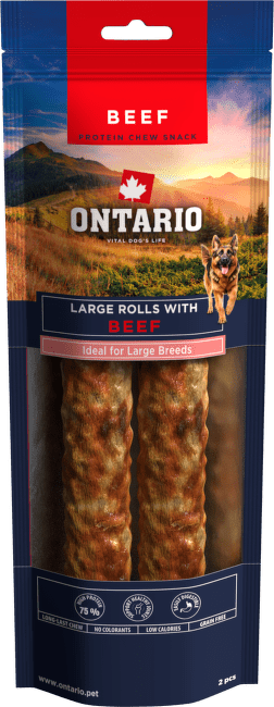 Žvýkací pochoutka Ontario Protein velká rolka pro velká plemena hovězí 25,4 cm 2 ks