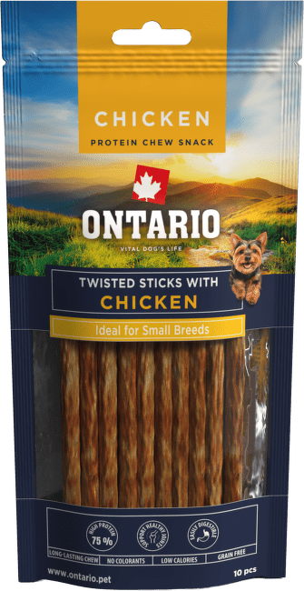 Žvýkací pochoutka Ontario Protein točené tyčinky pro malá plemena kuřecí 12,7 cm 10 ks