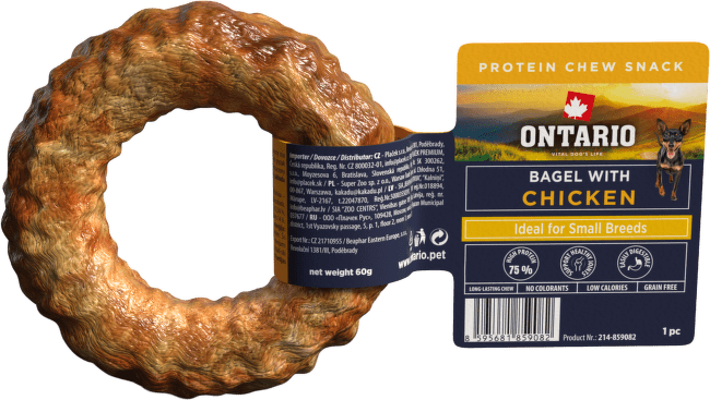 Žuvacia pochúťka Ontario Protein bagel pre malé plemená kuracia 8,9 cm