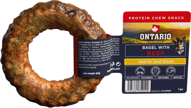 Žuvacia pochúťka Ontario Protein bagel pre malé plemená hovädzia 8,9 cm