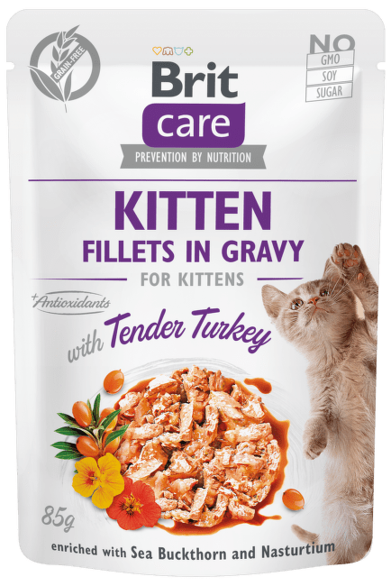 Konservi kaķēniem – Brit Care Cat Fillets in Gravy Tender Turkey, 85 g