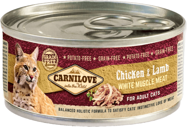 Konservi kaķiem – CARNILOVE Wild Meat Chicken and Lamb, 100 g