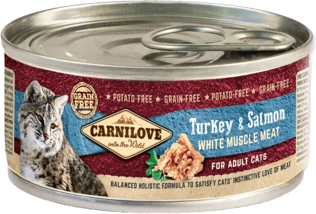Konservi kaķiem – CARNILOVE Wild Meat Turkey and Salmon, 100 g