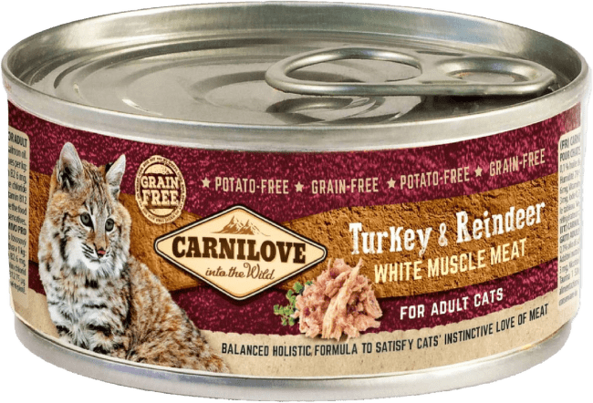 Konservi kaķiem – CARNILOVE Wild Meat Turkey and Reindeer, 100 g