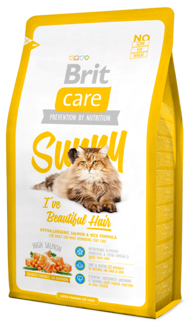 Корм для кошек - Brit Care Cat Sunny I've Beautiful Hair,  лосось и рис, 2 kg