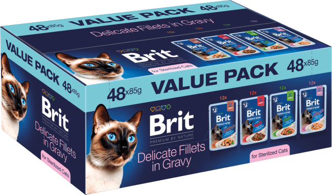 Multipack kapsiček Brit Premium by Nature ve šťávě pro kastrované kočky 48x85 g