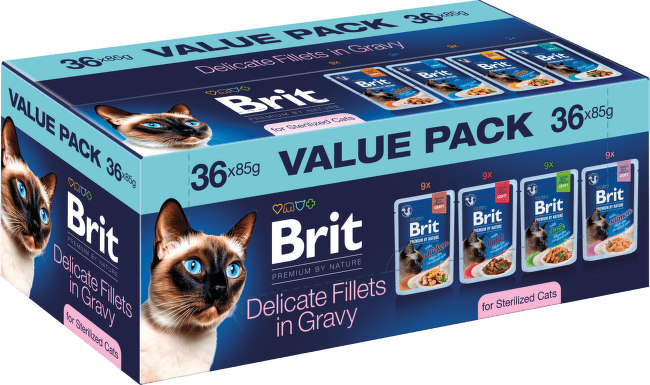 Multipack kapsičiek Brit Premium by Nature filety v šťave pre kastrované mačky 36x85 g