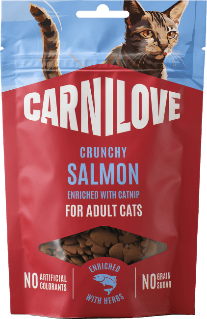 Pamlsek CARNILOVE Crunchy pro dospělé kočky losos se šantou kočičí 50 g