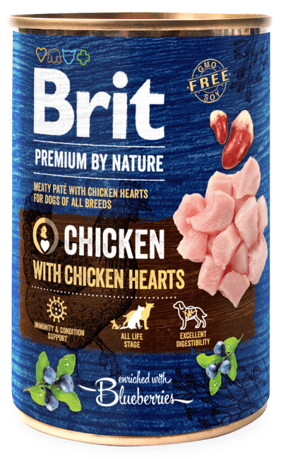 Консервы для собак – Brit Premium Chicken with Chicken Hearts, 400 г
