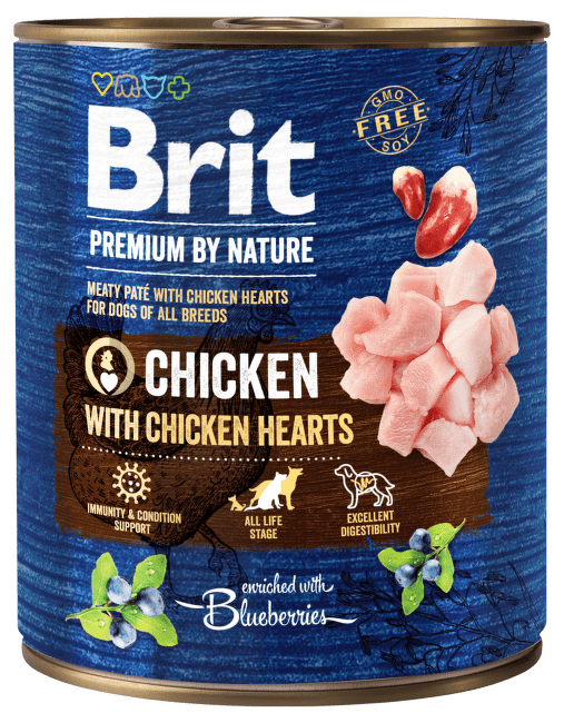 Консервы для собак – Brit Premium Chicken with Chicken Hearts, 800 г