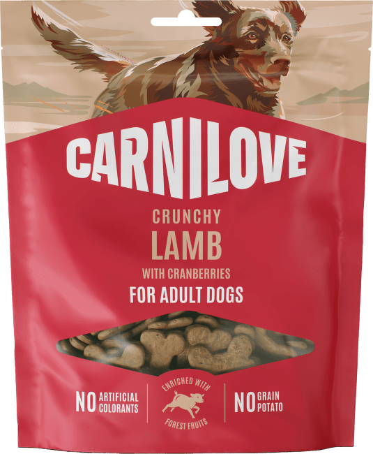 Pamlsek CARNILOVE Crunchy pro dospělé psy jehněčí s brusinkami 200 g