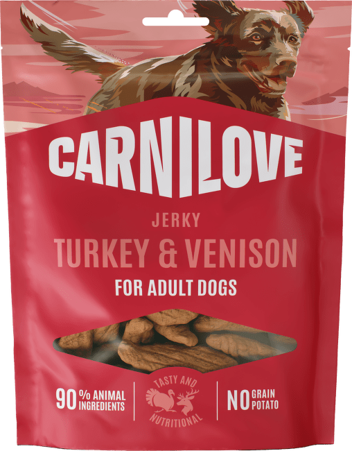 Pamlsek CARNILOVE pro dospělé psy krůta a zvěřina jerky 100 g