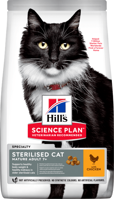 Barība kaķiem – Hill's Sterilised Cat Mature Adult 7+ Chicken, 0,3 kg