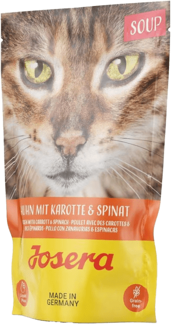 Konservi kaķiem – Josera Soup Huhn mit Karotte und Spinat, 70 g
