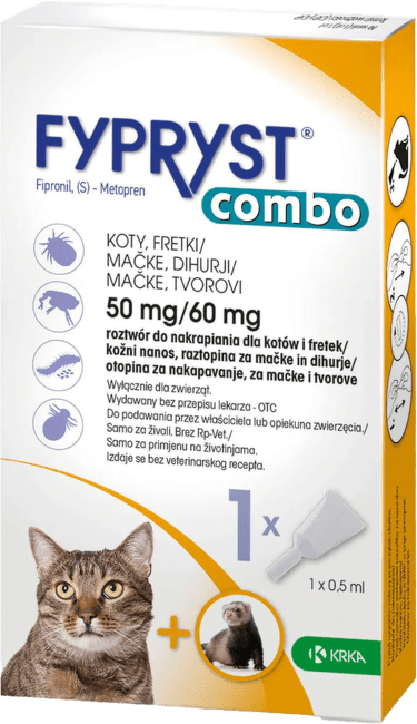 Līdzeklis pret blusām, ērcēm kaķiem un mājas seskiem – Fypryst combo cat and ferret, 50/60 mg 1 pip.