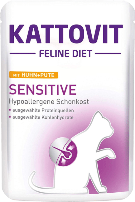 Ветеринарные консервы для кошек – Kattovit Pouch Sensitive Chicken + Turkey, 85 г