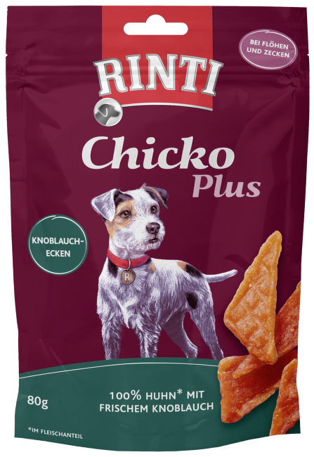 Gardums suņiem – Rinti Extra Chicko Plus Chicken and Garlic, 80 g