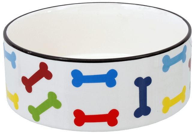 Miska Dog Fantasy keramická potisk barevné kosti bílá 20,5x7,5cm 1,61l
