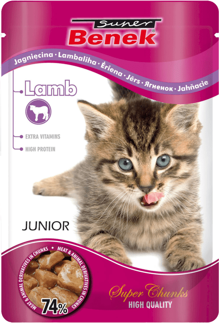 Konservi kaķēniem – Super Benek Pouches Junior Lamb, 100 g