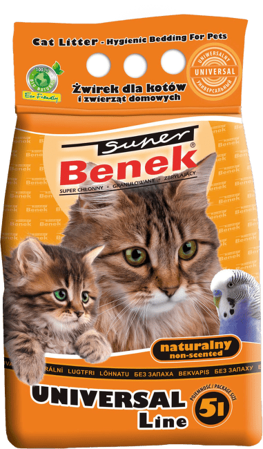 Cementējošās smiltis kaķu tualetei – Super Benek Universal Line Natural, 5 litri