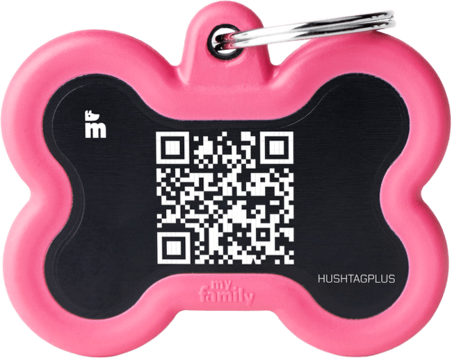 Psia známka My Family kosť ružová hliníková s QR kódom