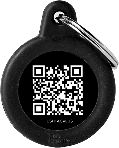 Psia známka My Family okrúhla čierna hliníková s QR kódom
