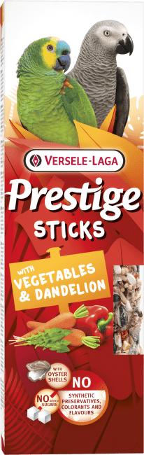 Tyčinky Versele-Laga Prestige Sticks papagáj zelenina s púpavou 140g 2ks