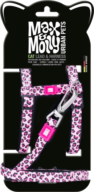 Set postroje a vodítka pro kočky Max & Molly Leopard Pink univerzální velikost