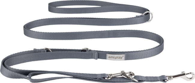 Vodítko pro psy Amiplay Samba 8v1 nastavitelné šedé S 200–400 cm × 1,5 cm