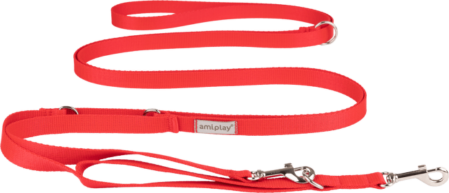 Vodítko pro psy Amiplay Samba 8v1 nastavitelné červené L 200–400 cm × 2,5 cm